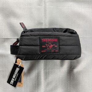 True Religion World Tour Puffer Toiletry Bag with Bonus Clear Travel Bottles